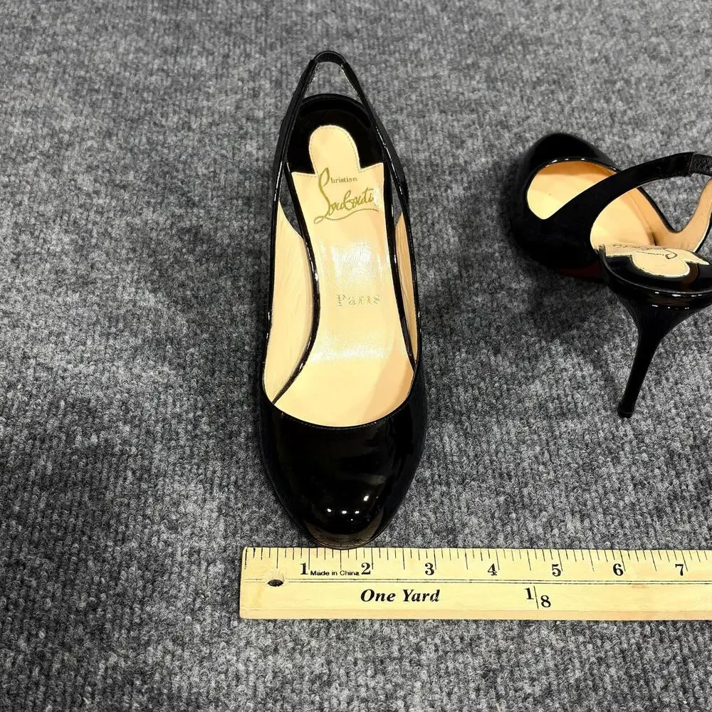 Christian Louboutin Shoes Womens 6 EU 36 Black Fifi Patent Slingback Heels Italy